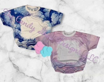 Baby bodysuit bubble romper  one piece sublimation 100% polyester tie dye faux bleach infant romper oversized clouds blue pink