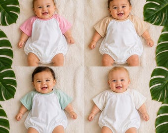 Baby bodysuit bubble romper tshirt one piece sublimation 100% polyester white pink blue purple infant romper oversized raglan