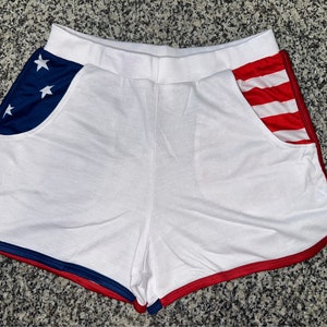 NEW Womens flag  polyester shorts sublimation 100% polyester stars and strips Fourth of July BRIGHT WHITE