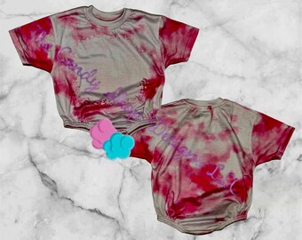 Baby bodysuit bubble romper  one piece sublimation 100% polyester tie dye faux bleach infant romper oversized blue pink brown gray teal