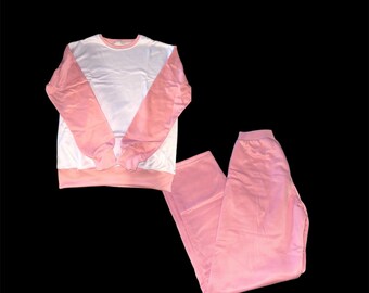 Adult  Sublimation polyester sweatsuit sweatshirt and sweatpants  SET outfit pink white womens