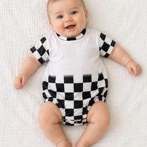 Baby bodysuit bubble romper  one piece sublimation 100% polyester race at black checkered  infant romper oversized