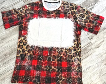 Adult faux bleached short sleeve sublimation polyester blank tie dye red leopard
