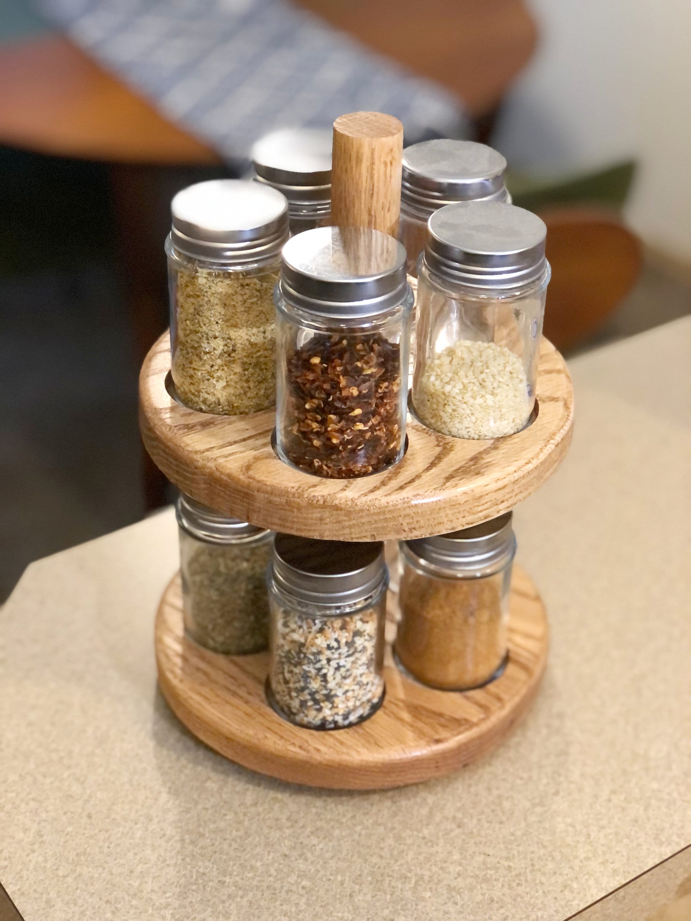 Kamenstein Natural Hardwood Revolving Spice Rack, with 40 Filled Spice Jars