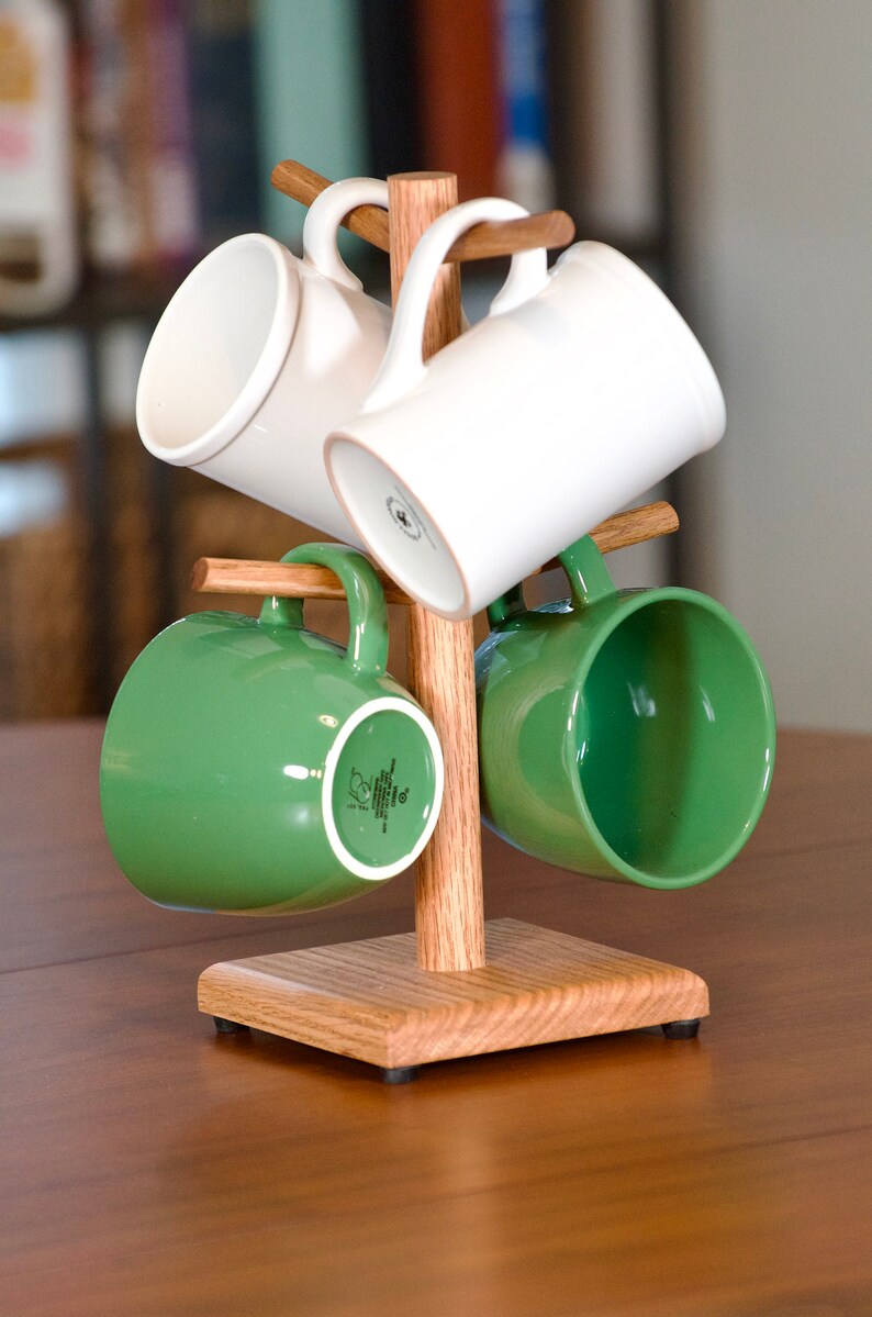 Handmade Solid Oak Mug Rack: Coffee Cup Holder Stand - Etsy
