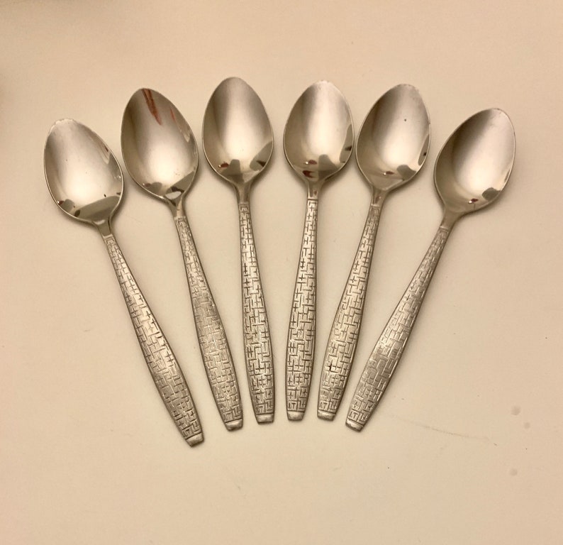 vintage TWA airline silver tone metal spoons set of six mid century modern