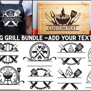 Barbecue monogramme partagé Svg, papa Barbecue SVG Bundle, barbecue texte personnalisé Svg, grill Split Frame Svg, barbecue Split ustensile Svg, monogramme grill
