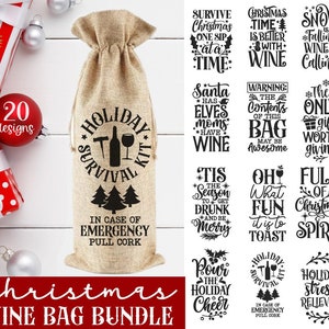 Wijnzak SVG kerst wijn Svg grappige wijn bundel drinken citaten kerst gesneden bestanden cadeauzakjes Svg, wijn Svg, kerst wijn tas, vakantie