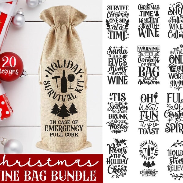 Vin sac SVG Noël vin Svg drôle vin Bundle boire citations Noël coupe fichiers cadeau sacs Svg, vin Svg, sac de vin de Noël, vacances