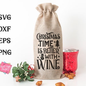 Kerst wijn Bas Svg, kerst gezegden Svg, vakantie drinken Svg, Gift Bag Svg, wijn Tote tas Svg, kerst wijn Svg, wijnliefhebber Svg