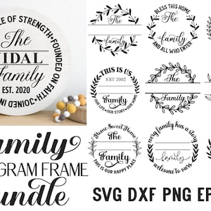 Zestaw ramek z monogramem rodzinnym, ramka z monogramem kwiatowym Svg, ramka z wieńcem, okrągły znak ślubny Svg, znak sypialni małżeńskiej Svg, nowożeńcy Svg
