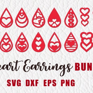 Valentine Earrings Svg, Heart Earrings Svg, Earrings Cut File, Valentine Earring Bundle, Earrings Template Svg,  Faux Leather Earring Svg