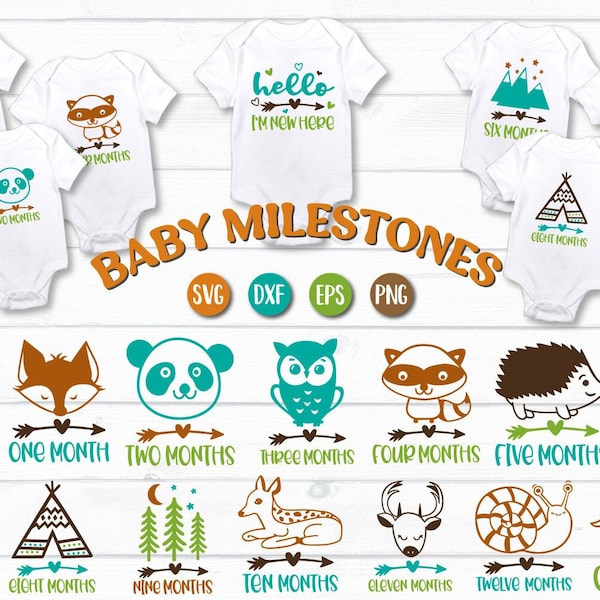 Milestones Svg, Baby Milestones Svg, Baby Months Svg, Baby First Year, Newborn Svg, Toddler Svg, Infant Milestones Svg, Woodland Milestones