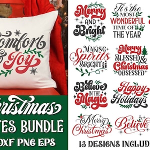 Weihnachts-Zitate-Svg-Bundle, Weihnachtskissen-Sprüche, Weihnachtsküchentuch, Weihnachtskaffeetasse-Svg-Designs, fröhlich und hell, glauben
