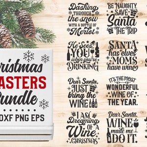 Ensemble Svg De Sous-bocks Noël, Sous-bocks de vin drôles, Svg de sous-bocks, Citations sur l'alcool, Svg boisson, Svg Cricut Coasters, Paroles de Boire Noël pour Noël