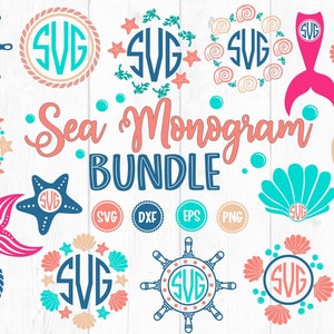 Sea Monogram Svg, Sea Shell Monogram Bundle, Monogram Bundle Svg, Starfish Monogram Svg, Summer Monogram Svg, Beach Monogram, Monogram Svg