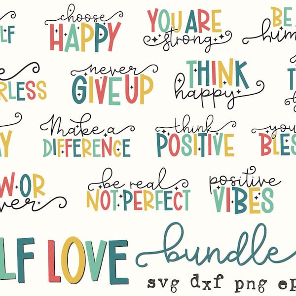 Self Love Quotes Bundle Svg, Positive Words Svg, Mental Health Svg, Inspirational Words Svg, Encouraging Words Svg, Motivational Saying Svg