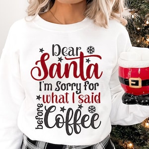 Tazza di Natale divertente Svg, Detto sulla borsa invernale, Caro Babbo Natale Svg, Citazione sul caffè delle feste, Umorismo di Natale Svg, Detto festivo Svg, Allegro Svg