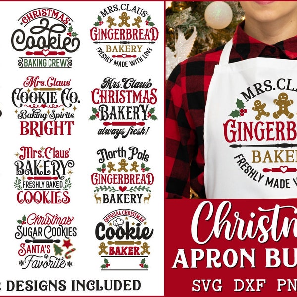 Christmas Apron Sayings Svg Bundle, Vintage Holiday Kitchen Towels Svg, Cookies Baking Team Svg, Gingerbread Quote, Christmas Tea Towel Svg