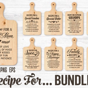 Rezept-Svg-Bundle, Schneidebrett-Zitate-Svg, Rezept für Mama, Ehe-Charcuterie-Brett-Svg, Familienküche-Svg, Bonus-Vater-Svg, Freundschaft