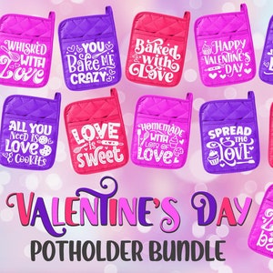 Valentinstag Topflappen SVG Bundle | Backen Zitate SVG | Küche-Svg-Designs | Liebessprüche für Topflappen | Geschirrtuch SVG | VDay SVG