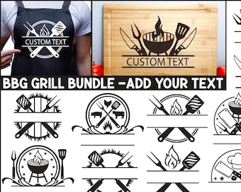 BBQ Grill Split Monogram Svg, Dad Barbecue SVG Bundle, Bbq Custom Text Svg, Grill Split Frame Svg, BBQ Split Utensil Svg, Grill Monogram