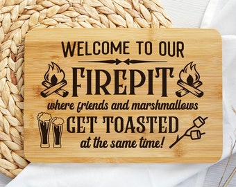 Welcome To Our Firepit Svg, Cutting Board Svg, Beer Svg, S'mores Svg, Marshmallows Svg, Funny Drinking Svg, Serving Board Svg, Bonfire Svg