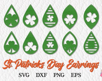 Orecchini del giorno di San Patrizio in formato Svg, orecchini trifoglio in formato Svg, file di taglio degli orecchini, pacchetto di orecchini in formato Svg, orecchini in pelle in formato Svg, orecchini di trifoglio in formato Svg