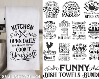 Funny Dish Towels SVG Bundle, Kitchen Humor Bundle