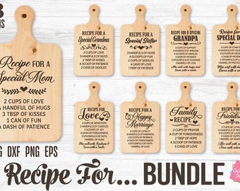 Recipe Svg Bundle, Cutting Board Quotes Svg, Recipe For Mom, Marriage Charcuterie Board Svg, Family Kitchen Svg, Bonus Dad Svg, Friendship