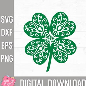 Four Leaf Clover Mandala Svg, St. Patrick's Day Svg, Shamrock Svg, Shamrock Mandala Svg, ingewikkelde Svg, St Paddys Day Svg, Clover Mandala Svg