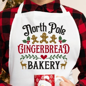 North Pole Gingerbread Bakery, Christmas Apron Quote, Holiday Kitchen Towel Svg, Christmas Baking, Kitchen Svg, Vintage Christmas, Apron Svg