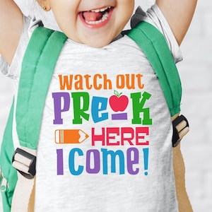 Kids School Shirt Svg, Watch Out Pre K Here I Come, Back To School Svg, Apple Svg, Back To Class Svg, School Time Svg, Student Life Saying