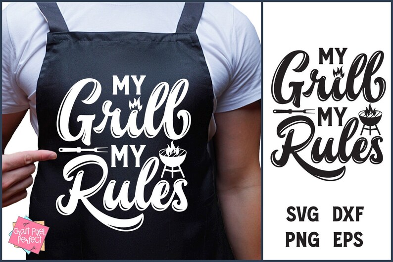 Father's Day Apron Svg, My Grill My Rules, Grandpa BBQ Quote, Dad Grill Apron Svg, Pot Holder Svg, Kitchen Quote, Funny Dad Saying Svg image 1