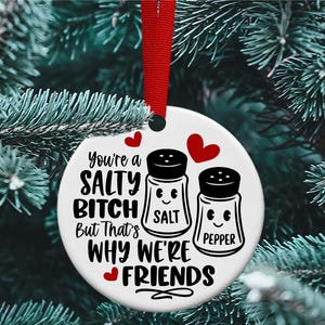 Adorno de amigo divertido SVG, adorno inapropiado SVG, eres una perra salada, regalo de amistad SVG, recuerdo de Navidad, adorno de compañero de trabajo SVG imagen 4
