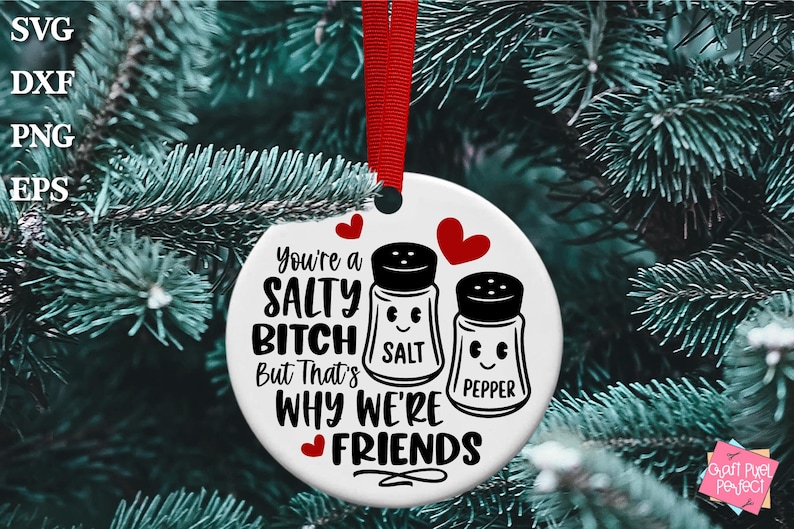 Adorno de amigo divertido SVG, adorno inapropiado SVG, eres una perra salada, regalo de amistad SVG, recuerdo de Navidad, adorno de compañero de trabajo SVG imagen 4