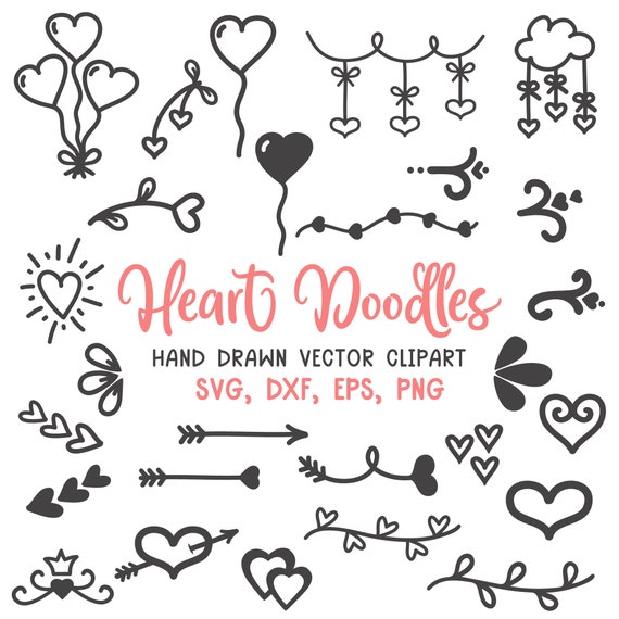 Heart Doodles Svg Heart Svg Valentine Hearts Clip Art Heart Etsy