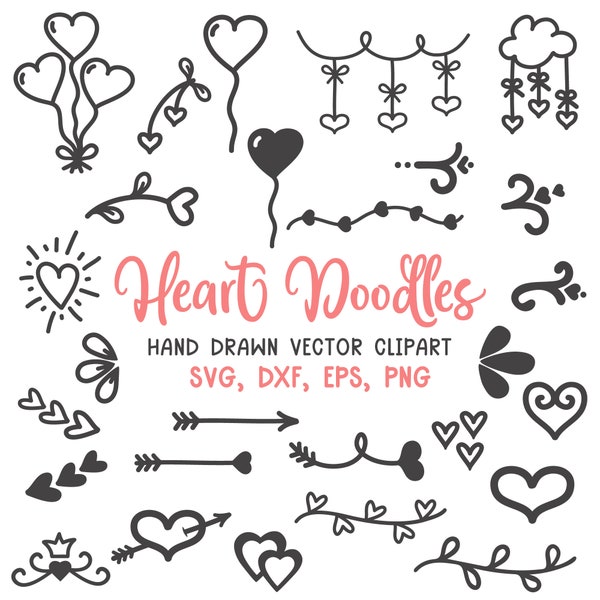 Heart Doodles Svg, Heart Svg, Valentine Hearts Clip Art, Heart Clip Art, Valentine Svg, Heart Bundle Svg, Arrow Heart Svg, Heart Balloon Svg