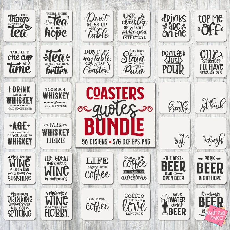Coaster Svg Bundle, Drink Coaster Svg, Wine Saying Svg, Beer Quote Svg, Coffee Coaster Svg, Floral Monogram Svg, Tea Saying Svg, Wine Svg image 1