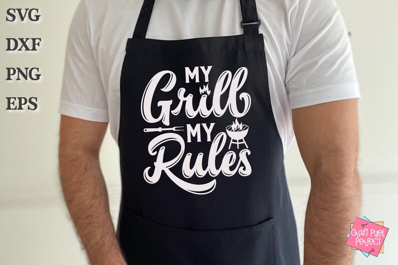 Father's Day Apron Svg, My Grill My Rules, Grandpa BBQ Quote, Dad Grill Apron Svg, Pot Holder Svg, Kitchen Quote, Funny Dad Saying Svg image 3