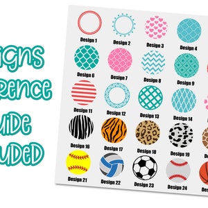 May include: A reference guide with 25 different designs for creating custom tumblers. The designs include a variety of patterns, sports, and animals. The designs are numbered 1 through 25.