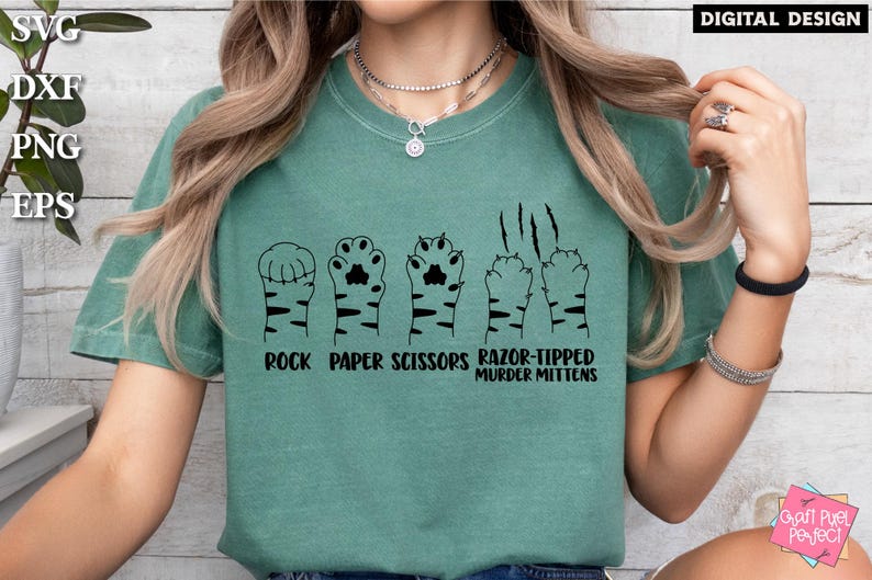 Rock Paper Scissors Svg, Razor Tipped Murder Mittens, Cat Paw Svg, Funny Cat Lover Saying, Cat Scratch, Scratches Svg, Funny Cat Shirt Svg image 1