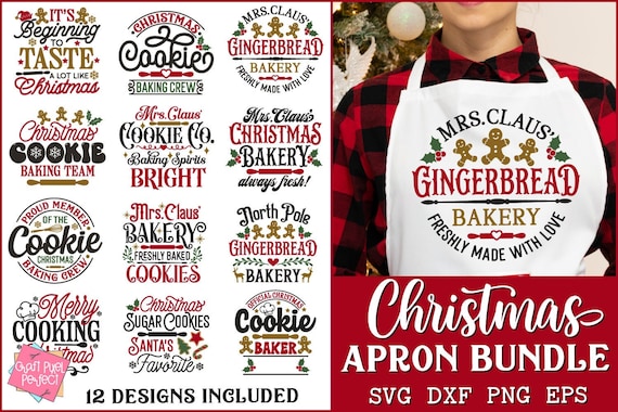Christmas Apron Sayings Svg Bundle, Vintage Holiday Kitchen Towels Svg, Cookies Baking Team Svg, Gingerbread Quote, Christmas Tea Towel Svg