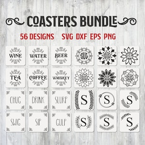 Coaster Svg Bundle, Drink Coaster Svg, Wine Saying Svg, Beer Quote Svg, Coffee Coaster Svg, Floral Monogram Svg, Tea Saying Svg, Wine Svg image 2