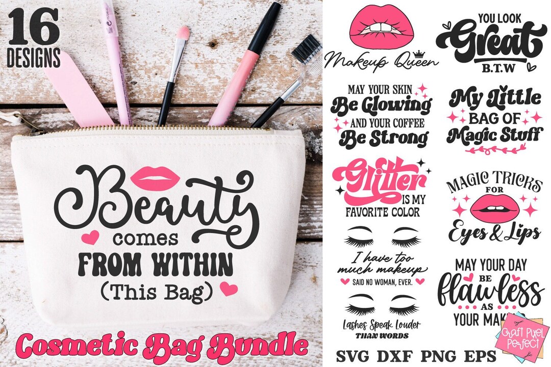 Lustige Makeup Tasche SVG Bundle, Kosmetiktasche Sprüche Bundle, Make