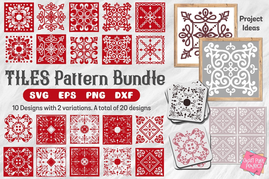 Simple Tile Designs Vector Tile Patterns Svg, Coaster Svg, Tile Stencils Svg, Vintage Tile Svg ...