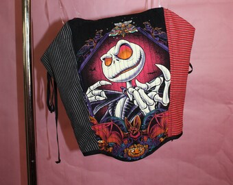 Handpainted Skellington Pinstripe Corset Upcycled Y2K Underbust 32 Jack Skellington Corset Top: Upcycled Gothic Halloween  main image 3