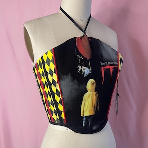 Gorset z nadrukiem IT w stylu upcycled, top typu halter