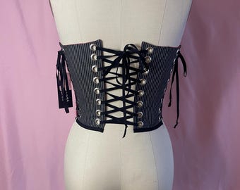 Handpainted Skellington Pinstripe Corset Upcycled Y2K Underbust 32 Jack Skellington Corset Top: Upcycled Gothic Halloween  main image 4