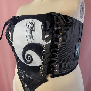Plus Size Jack & Sally Corset | Upcycled T-Shirt Corset | Gothic Halloween | Nightmare-Inspired Corset Top